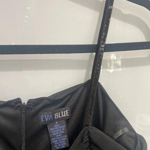 Eva Blue Women's Midi Little Black Formal Flowly Sequence Bow Dress Sz 6 - Picture 3 of 6